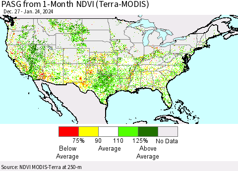 United States PASG from 1-Month NDVI (Terra-MODIS) Thematic Map For 1/17/2024 - 1/24/2024