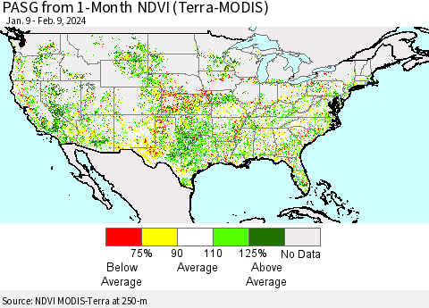 United States PASG from 1-Month NDVI (Terra-MODIS) Thematic Map For 2/2/2024 - 2/9/2024