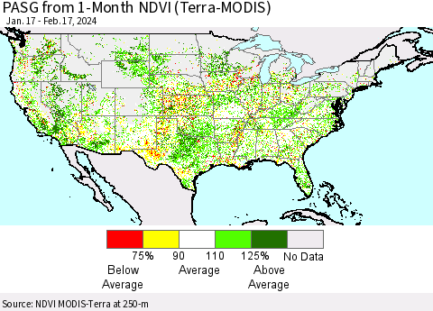 United States PASG from 1-Month NDVI (Terra-MODIS) Thematic Map For 2/10/2024 - 2/17/2024