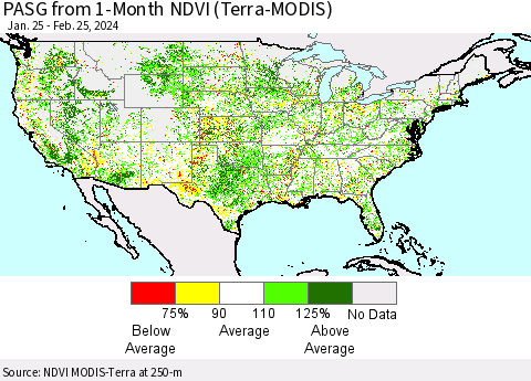 United States PASG from 1-Month NDVI (Terra-MODIS) Thematic Map For 2/18/2024 - 2/25/2024