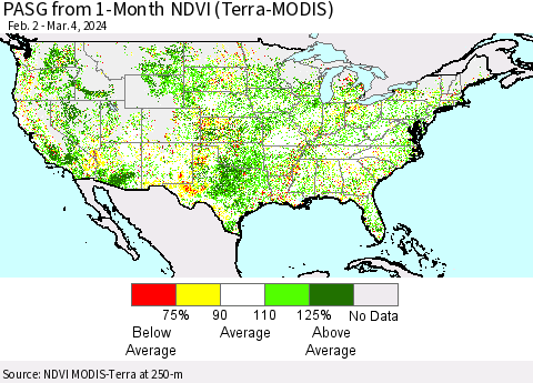 United States PASG from 1-Month NDVI (Terra-MODIS) Thematic Map For 2/26/2024 - 3/4/2024