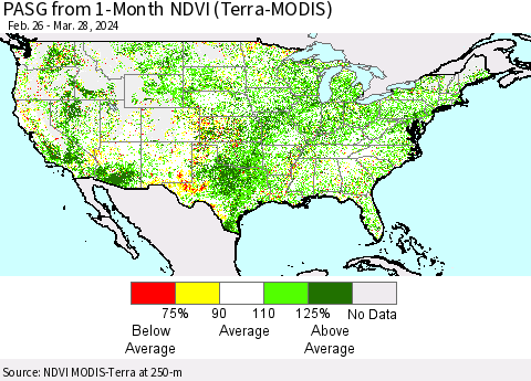 United States PASG from 1-Month NDVI (Terra-MODIS) Thematic Map For 3/21/2024 - 3/28/2024