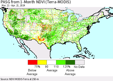 United States PASG from 1-Month NDVI (Terra-MODIS) Thematic Map For 4/14/2024 - 4/21/2024