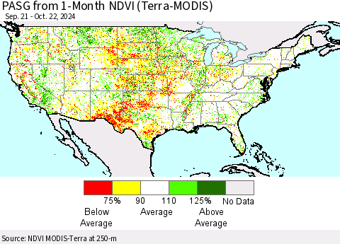 United States PASG from 1-Month NDVI (Terra-MODIS) Thematic Map For 10/15/2024 - 10/22/2024