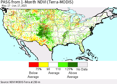 United States PASG from 1-Month NDVI (Terra-MODIS) Thematic Map For 6/10/2025 - 6/17/2025