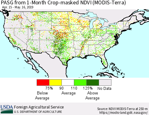 United States PASG from 1-Month Cropland NDVI (Terra-MODIS) Thematic Map For 5/11/2019 - 5/20/2019