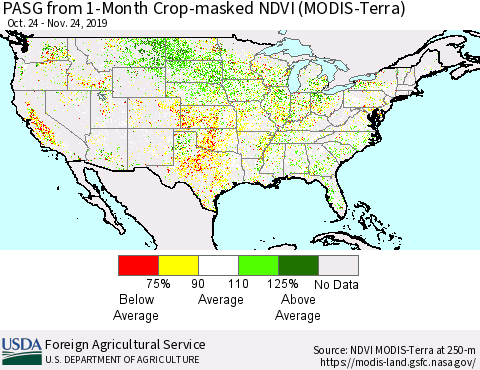 United States PASG from 1-Month Cropland NDVI (Terra-MODIS) Thematic Map For 11/21/2019 - 11/30/2019