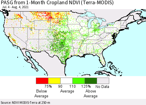 United States PASG from 1-Month Cropland NDVI (Terra-MODIS) Thematic Map For 7/28/2021 - 8/4/2021