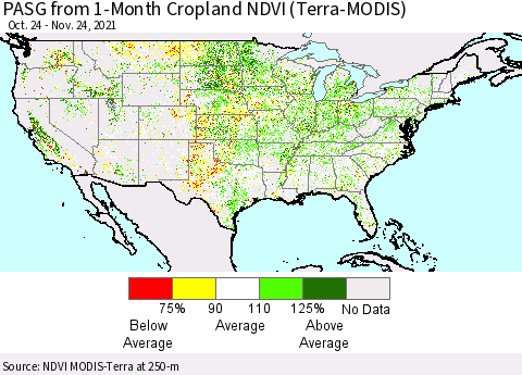 United States PASG from 1-Month Cropland NDVI (Terra-MODIS) Thematic Map For 11/17/2021 - 11/24/2021