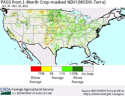 United States PASG from 1-Month Cropland NDVI (Terra-MODIS) Thematic Map For 11/21/2021 - 11/30/2021