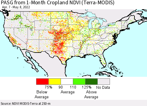 United States PASG from 1-Month Cropland NDVI (Terra-MODIS) Thematic Map For 5/1/2022 - 5/8/2022