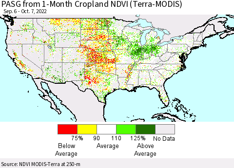 United States PASG from 1-Month Cropland NDVI (Terra-MODIS) Thematic Map For 9/30/2022 - 10/7/2022