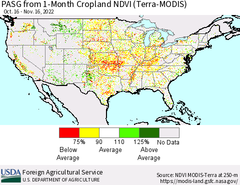 United States PASG from 1-Month Cropland NDVI (Terra-MODIS) Thematic Map For 11/11/2022 - 11/20/2022