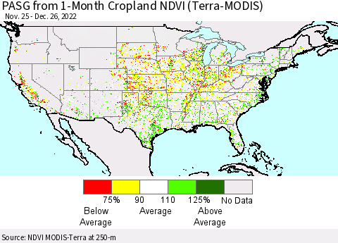 United States PASG from 1-Month Cropland NDVI (Terra-MODIS) Thematic Map For 12/19/2022 - 12/26/2022