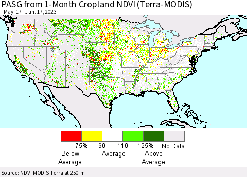 United States PASG from 1-Month Cropland NDVI (Terra-MODIS) Thematic Map For 6/10/2023 - 6/17/2023