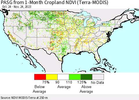 United States PASG from 1-Month Cropland NDVI (Terra-MODIS) Thematic Map For 11/17/2023 - 11/24/2023
