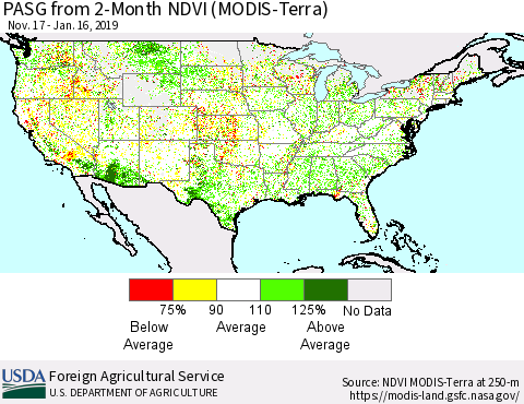 United States PASG from 2-Month NDVI (Terra-MODIS) Thematic Map For 1/11/2019 - 1/20/2019