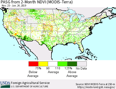 United States PASG from 2-Month NDVI (Terra-MODIS) Thematic Map For 1/21/2019 - 1/31/2019