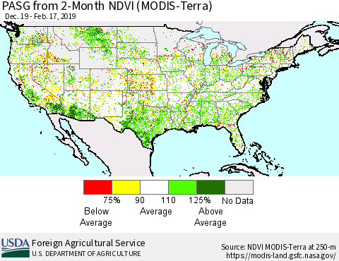 United States PASG from 2-Month NDVI (Terra-MODIS) Thematic Map For 2/11/2019 - 2/20/2019