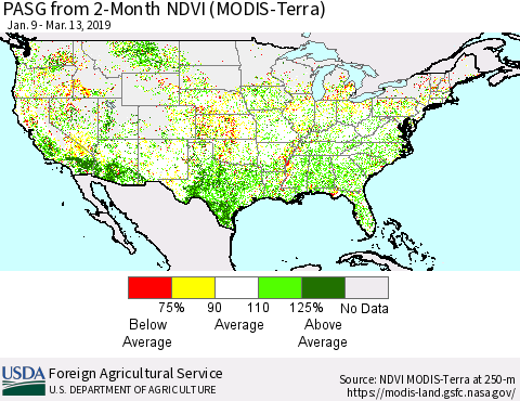 United States PASG from 2-Month NDVI (Terra-MODIS) Thematic Map For 3/11/2019 - 3/20/2019