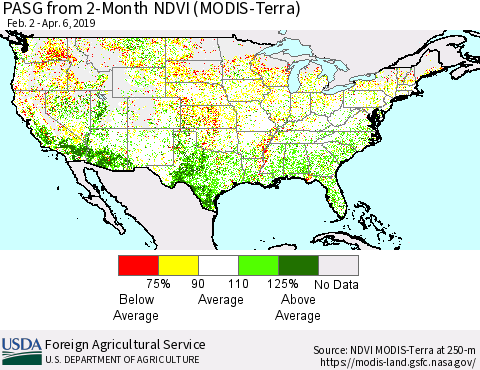 United States PASG from 2-Month NDVI (Terra-MODIS) Thematic Map For 4/1/2019 - 4/10/2019