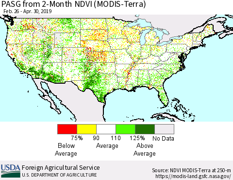 United States PASG from 2-Month NDVI (Terra-MODIS) Thematic Map For 4/21/2019 - 4/30/2019