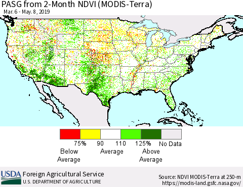 United States PASG from 2-Month NDVI (Terra-MODIS) Thematic Map For 5/1/2019 - 5/10/2019