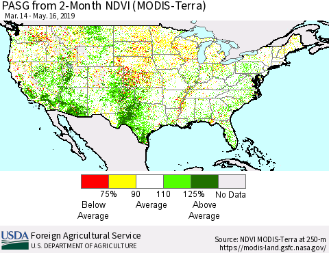 United States PASG from 2-Month NDVI (Terra-MODIS) Thematic Map For 5/11/2019 - 5/20/2019