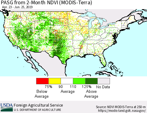 United States PASG from 2-Month NDVI (Terra-MODIS) Thematic Map For 6/21/2019 - 6/30/2019