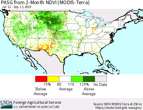 United States PASG from 2-Month NDVI (Terra-MODIS) Thematic Map For 9/11/2019 - 9/20/2019