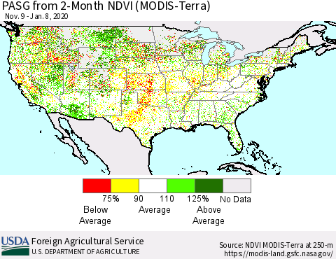 United States PASG from 2-Month NDVI (Terra-MODIS) Thematic Map For 1/1/2020 - 1/10/2020