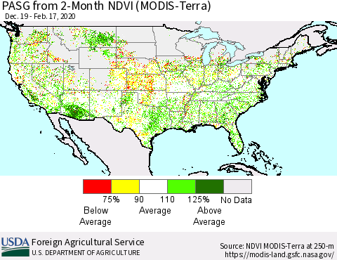 United States PASG from 2-Month NDVI (Terra-MODIS) Thematic Map For 2/11/2020 - 2/20/2020
