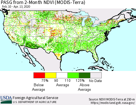 United States PASG from 2-Month NDVI (Terra-MODIS) Thematic Map For 4/11/2020 - 4/20/2020