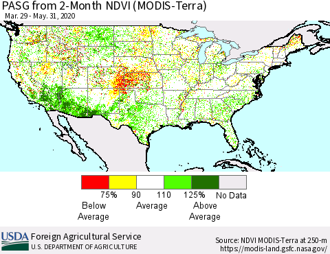 United States PASG from 2-Month NDVI (Terra-MODIS) Thematic Map For 5/21/2020 - 5/31/2020