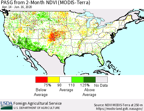 United States PASG from 2-Month NDVI (Terra-MODIS) Thematic Map For 6/11/2020 - 6/20/2020