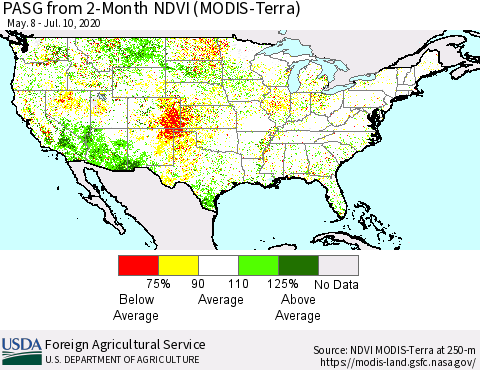 United States PASG from 2-Month NDVI (Terra-MODIS) Thematic Map For 7/1/2020 - 7/10/2020