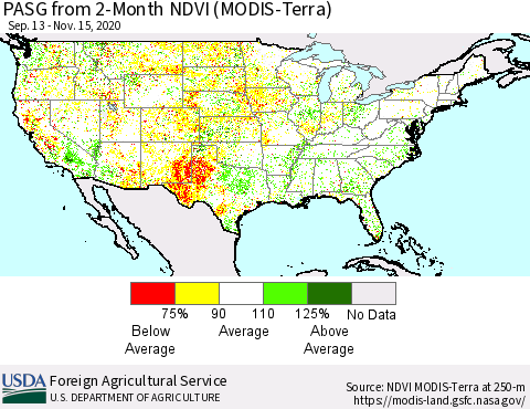 United States PASG from 2-Month NDVI (Terra-MODIS) Thematic Map For 11/11/2020 - 11/20/2020