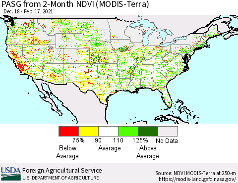 United States PASG from 2-Month NDVI (Terra-MODIS) Thematic Map For 2/11/2021 - 2/20/2021