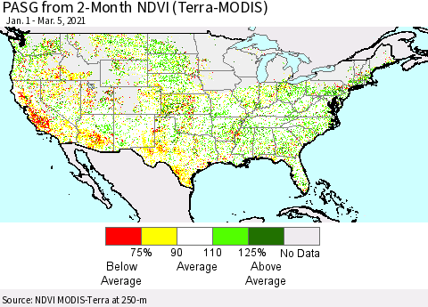 United States PASG from 2-Month NDVI (Terra-MODIS) Thematic Map For 2/26/2021 - 3/5/2021