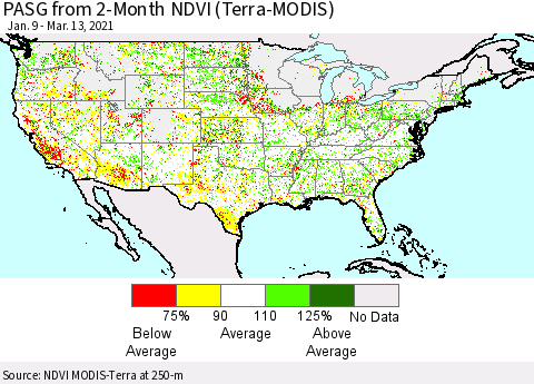 United States PASG from 2-Month NDVI (Terra-MODIS) Thematic Map For 3/6/2021 - 3/13/2021