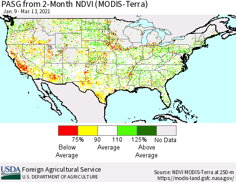 United States PASG from 2-Month NDVI (Terra-MODIS) Thematic Map For 3/11/2021 - 3/20/2021