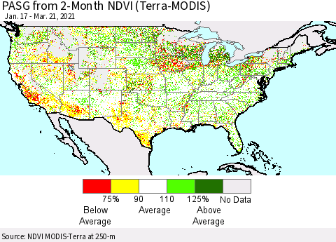 United States PASG from 2-Month NDVI (Terra-MODIS) Thematic Map For 3/14/2021 - 3/21/2021