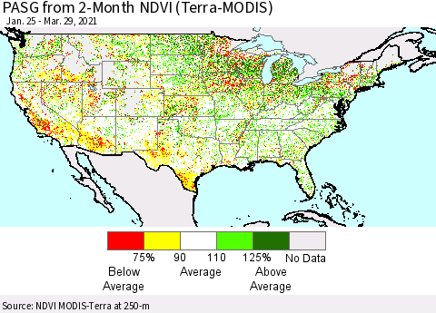 United States PASG from 2-Month NDVI (Terra-MODIS) Thematic Map For 3/22/2021 - 3/29/2021