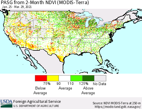 United States PASG from 2-Month NDVI (MODIS-Terra) Thematic Map For 3/21/2021 - 3/31/2021