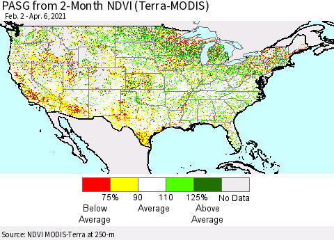 United States PASG from 2-Month NDVI (Terra-MODIS) Thematic Map For 3/30/2021 - 4/6/2021
