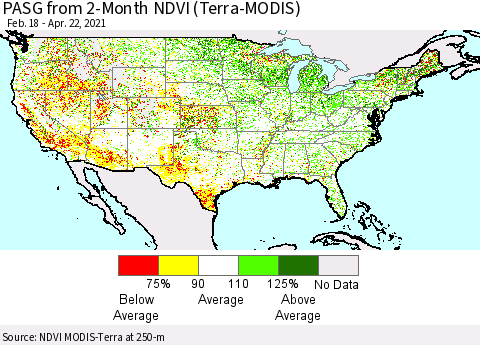 United States PASG from 2-Month NDVI (Terra-MODIS) Thematic Map For 4/15/2021 - 4/22/2021