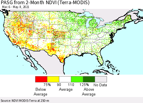 United States PASG from 2-Month NDVI (Terra-MODIS) Thematic Map For 5/1/2021 - 5/8/2021