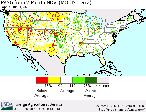United States PASG from 2-Month NDVI (MODIS-Terra) Thematic Map For 6/1/2021 - 6/10/2021