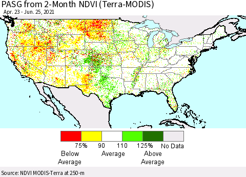 United States PASG from 2-Month NDVI (Terra-MODIS) Thematic Map For 6/18/2021 - 6/25/2021