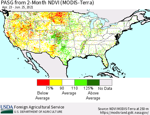 United States PASG from 2-Month NDVI (MODIS-Terra) Thematic Map For 6/21/2021 - 6/30/2021